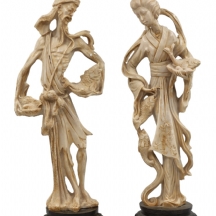 שני פסלי נוי סינים בדמות זוג דייגים