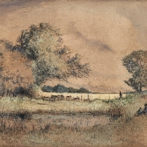 'עמק סקוטי' - ציור בן כמאה שנה, דיו ואקוורל על נייר