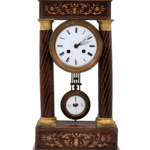 שעון פורטיקו (Portico) צרפתי עתיק מהמאה ה-19 (תקופת סגנון האמפיר) עשוי עץ ופליז