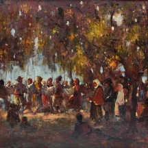 פן לואניד ( צייר רומני, Pan Ioanid 1878 - 1956) - 'כפריים במסיבת יער'