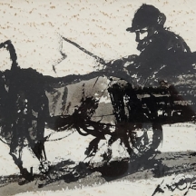 משה ברנשטיין (Moshe Bernstein) - 'עגלון' - גואש שחור על נייר