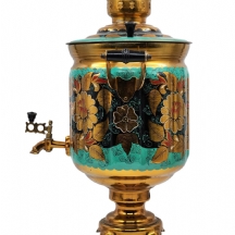 סמובר רוסי סובייטי חשמלי, עשוי פליז, מעוטר ציורי יד באמייל