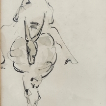 'גבר רוכב על גב חמור' - רישום דיו ואקוורל על נייר, חתום בחותמת אמן לא מזוהה