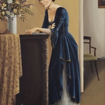 לריסה הלר - 'אישה בכחול' - ציור שמן על בד צרפתי, חתום