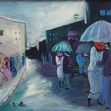 שלמה אלטר (Shlomo Alter) - 'דמויות ביום חורפי' - ציור שמן על בד צרפתי, חתום