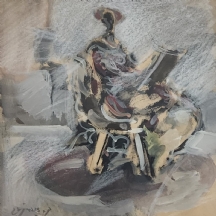 אבינועם קוסובסקי (Avinoam Kosowsky) - 'ציירת בסטודיו' - גואש ואקוורל על נייר