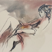 אסתר פרץ- ארד (Esther Peretz Arad) - 'נערה במנוחה' - ליטוגרפיה חתומה בעיפרון