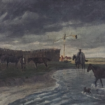 'סוסים על חוף הים' - ציור שמן על בד, חתום ונושא מדבקת גלריה בגב הציור (מצולם)