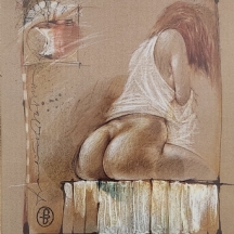 'גב נערה' - ליטוגרפיה, חתומה ומתוארכת 1998 בפלטה