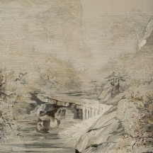 'נוף הרים ונחל' - ריקמה סינית, צמר על בד