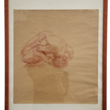 'שכיבה מכורבלת' - רישום פסטל על נייר