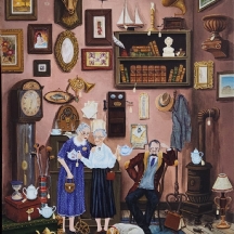 מריה לאורה ברטוז (ציירת מארגנטינה, Maria Laura Bratoz) - 'דמויות על שטיח כחול'