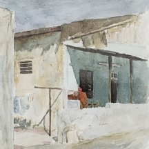 'נוף מרפסת' - ציור אקוורל על נייר, חתום (A. Baharon)