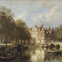 ג'ונהס כריסטיאן קרל קלינקנברג - 'סירות ליד גשר באמסטרדם', שמן על בד
