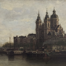ג'ונהס כריסטיאן קרל קלינקנברג - 'סירות ליד גשר באמסטרדם, שמן על בד.