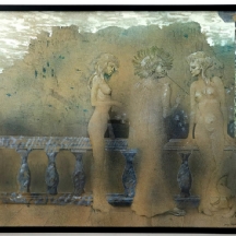 יאן לבנשטיין (1930-1999, Jan Lebenstein), 'דמויות' - ציור בדיו, גואש ואקוורל