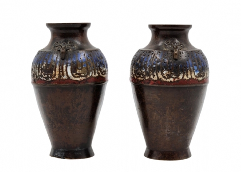 לאספני אמנות איסלמית - זוג כדי ברונזה סינים עתיקים מהמאה ה-19 עבור השוק האסלאמי