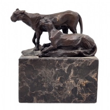 'שתי לביאות' - פסל ברונזה בסגנון עבודתו של כריסטופר פראטין (Christopher Fratin)