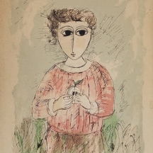 יוסל ברגנר (Yosl Bergner) - 'ילד עם תפוח', ליטוגרפיה