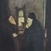 אברהם גולדברג (Avraham Goldberg) - 'שיחת גברים, שמן על בד צרפתי