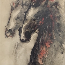 'זוג סוסים' - אקוורל על נייר