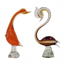 זוג פסלי זכוכית מורנו איטלקיים בדמות אווז וברבור