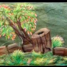 'גדם עץ' - ציור ישן פסטל על נייר