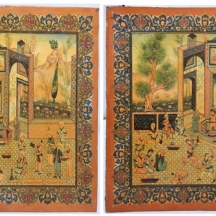 זוג מיניאטורות פרסיות גדולות, שמן על לוח קרטון (לא שכיח), חתומות.