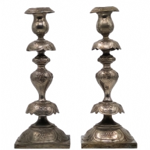 זוג פמוטים עתיקים יהודיים, לשבת, סוף המאה ה19, מתוצרת: 'Norblin Warszawa'