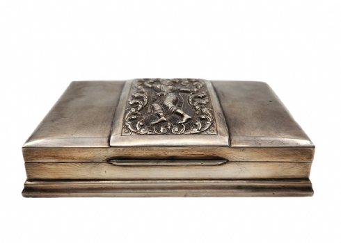 תיבה שולחנית תאילנדית איכותית ויפה, עשויה כסף 'סטרלינג', חתומה, הפנים מחופה עץ