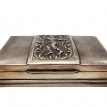 תיבה שולחנית תאילנדית איכותית ויפה, עשויה כסף 'סטרלינג', חתומה, הפנים מחופה עץ