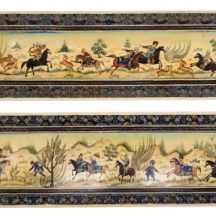 זוג מיניאטורות פרסיות איכותיות מצוירות ביד על לוחות (דפי) בקליט דמויי שן