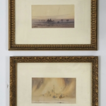 זוג ציורים אוריינטליסטים עתיקים מהמאה ה-19, אקוורל על נייר, אומנים שונים, חתומים