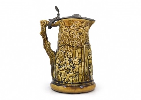קנקן צרפתי עתיק תוצרת 'Anci Mouzin, Lecat & Cie', עשוי מג'וליקה (Majolica)