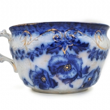 סיר לילה אנגלי (ויקטוריאני) עתיק מסוף המאה ה-19, עשוי חרס מעוטר בהדפס מועבר