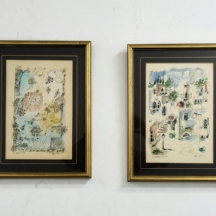 עפרוני, כתריאל (Catriel Efrony) - לוט של שתי תמונות, רישום דיו ואקוורל על נייר,