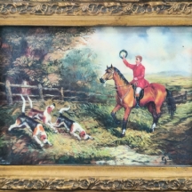 'צייד שועלים' - ציור בסגנון אנגלי עתיק, שמן על לוח, חתום