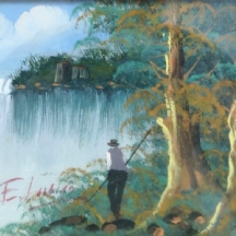 ארנסט לודוויג (Ernest Ludvig) - 'אדם על גדת האגם' - ציור שמן על לוח חתום