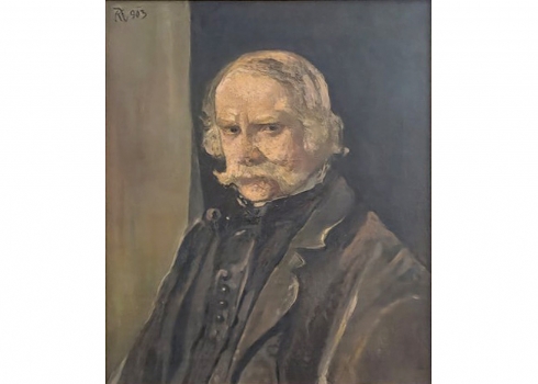 'פורטרט גבר חמור סבר'  ציור עתיק, שמן על בד חתום במונוגרם ומתוארך לשנת 1903