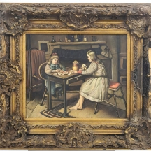 'משחק הקלפים' - ציור שמן על בד, לא חתום, אמן לא ידוע