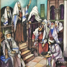 נחמן זבלודוביץ (Nachman zablodovits) - 'מתפללים בבית כנסת', ציור שמן על בד, חתום