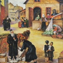 נחמן זבלודוביץ (Nachman zablodovits) - 'שוק בעיירה יהודית, ציור שמן על בד, חתום