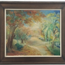 'ספסל בשדרה' - שמן על בד, חתום