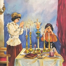 נחמן זבלודוביץ (Nachman zablodovits) - 'הדלקת נרות שבת' - ציור שמן על בד, חתום