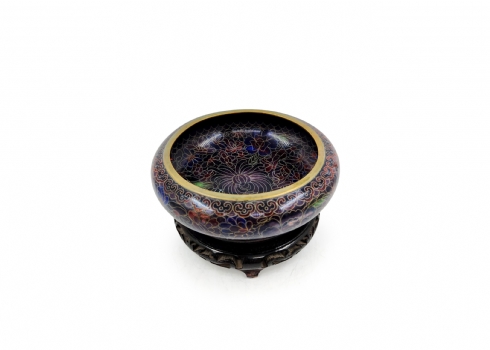 קערת קלואזונה (Cloisonne) סינית ישנה עשויה נחושת מוזהבת ומעוטרת באמייל