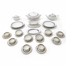 חלקי סט פורצלן פולני לאוכל, מעוטר בזהב וקובלט כחול, חתום