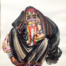 פולה ויצמן (Pola Weizman, ישראלית, 1921–2015) 'בדואית'- אקוורל וגואש על נייר