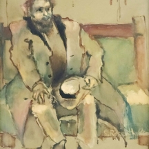 'גבר עם מגבעת' - ציור שמן על לוח, חתום S. Rosenthal
