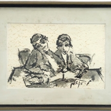 משה ברנשטיין (Moshe Bernstein) - 'שני תלמידים יהודים' - אקוורל על נייר, חתום