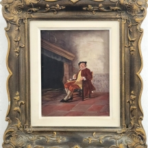 'גבר מעשן מקטרת' - על פי ציור עתיק מהמאה ה-19, חתום, שמן על לוח